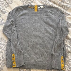 Boden Gray and Yellow Sweater- yellow strip and buttons on back.